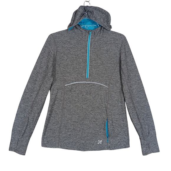City Sports Hoodie Sweatshirt Size Medium Gray and Blue Thumbhole Zipper Pockets - Picture 1 of 8
